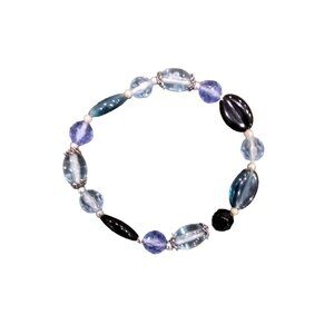 Vintage Glass Bead Bracelet Blue Black 7 inch Goth